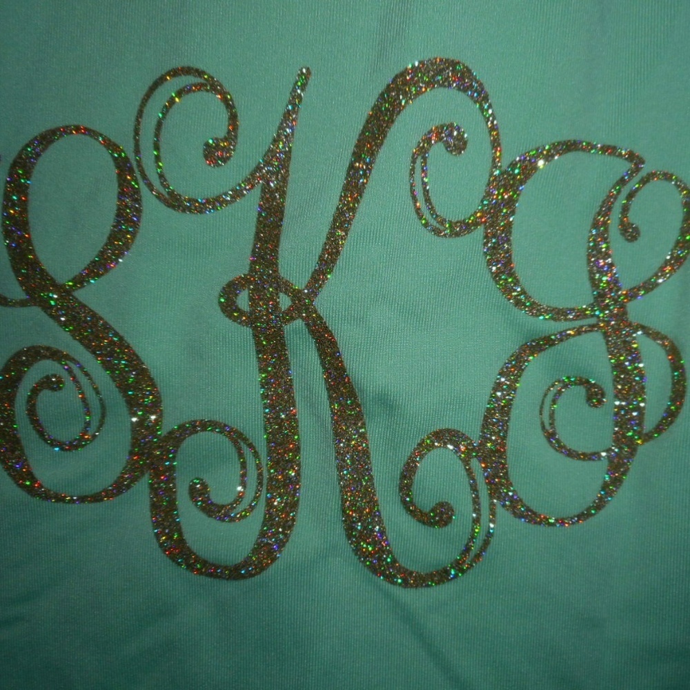 Green swinsuit cover up - gold sparkly monogram - Picture 4 of 5